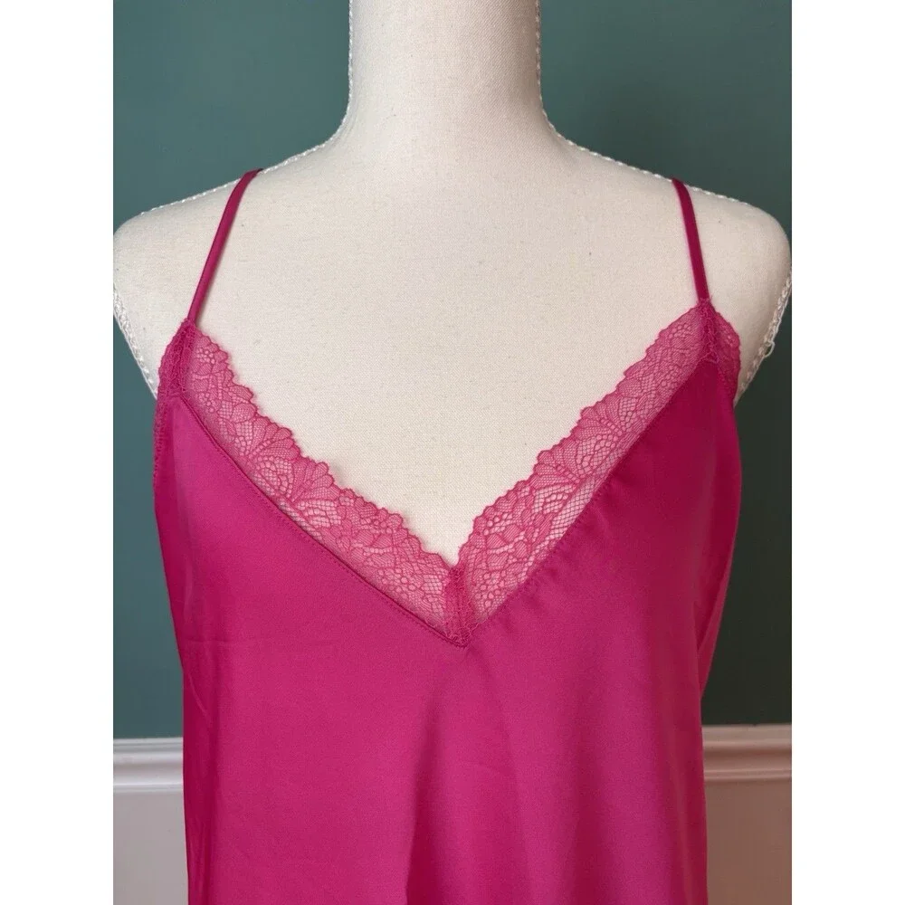 Y2K Barbiecore Satin Lace Trim Slip Chemise Nightgown Hot Pink XL NWT